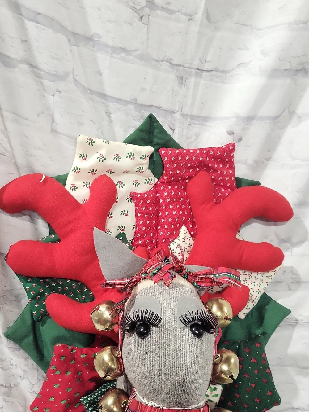 Handmade Holiday Reindeer Wreath - Red & Green